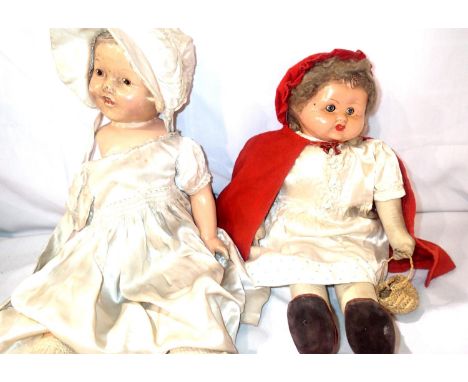 Two vintage dolls for restoration - one plastic with articulated limbs, missing one arm, L: 58 cm and the other with plastic 