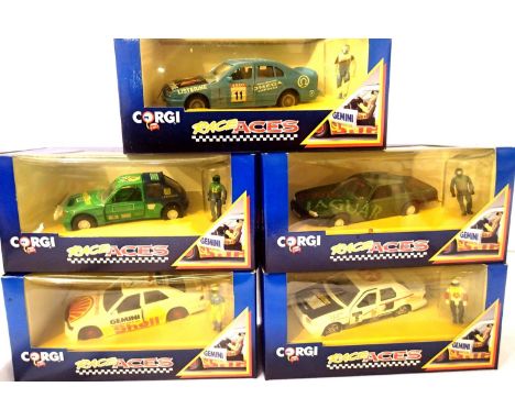 Five Corgi Race Aces, Sierra, Jag XJS, Mercedes, BMW, Peugeot 205, all in excellent condition, boxes with slight wear. P&amp;