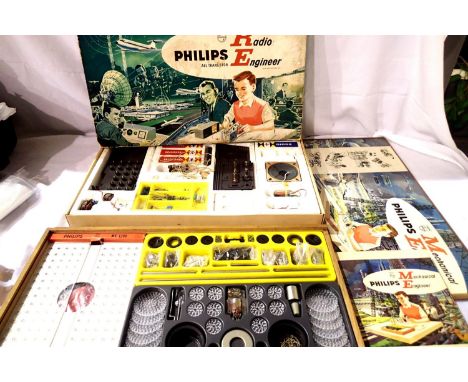 Phillips ME 1200 mechanical engineer set, appears complete in wooden box, contents unchecked and Phillips radio engineer, car