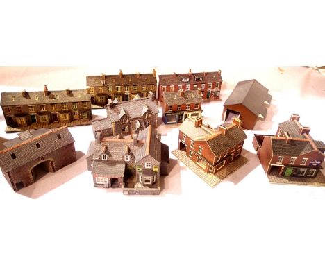 Ten N Gauge mostly card built buildings (Metcalfe kits) well built some with small parts missing, ex layout. P&amp;P Group 2 