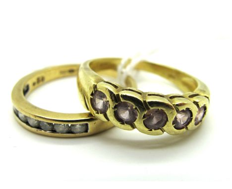 An 18ct Gold Diamond Set Dress Ring, channel set, stamped ".50"; Together with A Stone Set Ring, of rubover design, stamped "