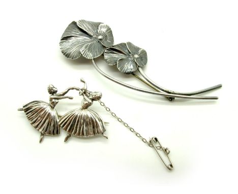 Stuart Nye; A Vintage Floral Spray Brooch, stamped "Sterling" "NYE"; A Hallmarked Silver Ballerina Brooch, DHP, Birmingham 19