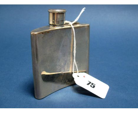 A Hallmarked Silver Hip Flask, HS (? mark rubbed), London 1900 (? mark rubbed), of plain curved form with hinged locking cap,