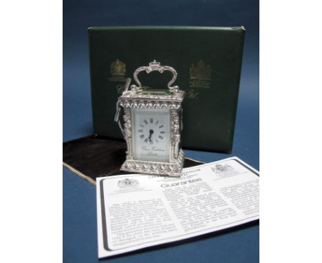 A Highly Decorative Hallmarked Silver Miniature Carriage Clock, TC, London 1977, the Chas, Frodsham signed dial with black Ro