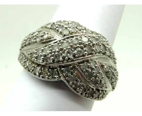 A Modern 9ct White Gold Diamond Set Dress Ring, of shaped crossover design,stamped "9K" "1.00ct".