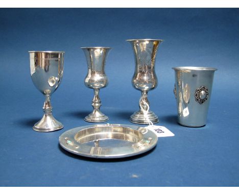 A Hallmarked Silver Goblet, EK, Birmingham 1914, inscribed "To Michael John Rose on his Barmitzvah Feb 8 1948"; A Larger Exam