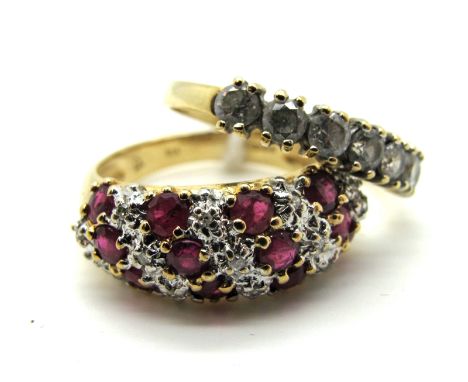 A Modern 9ct Gold Ruby and Diamond Set Dress Ring, alternately diagonal set throughout; Together with A 9ct Gold Seven Stone 