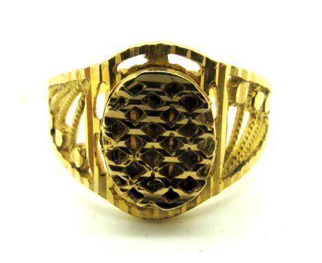 A Middle Eastern Style Ring, of tapering pierced design.