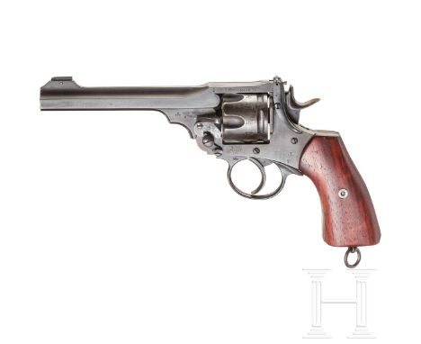   Webley Mark VI  Kal. .455 Webley, Nr. 254438, Nummerngleich. Blanker Kipplauf, Länge 6". Sechsschüssig. Brit. Beschuss. Fer