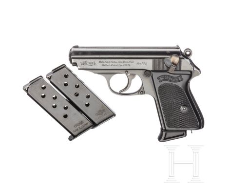   Walther PPK, ZM  Kal. 7,65 mm Brown., Nr. 281452 K, nummerngleich. Blanker Lauf. Siebenschüssig. Beschuss Adler/N. Standard