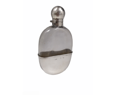 Silver and glass hip flask with detachable silver base and fixed stopper. Base &amp; stopper marked London Assay,&nbsp;Height