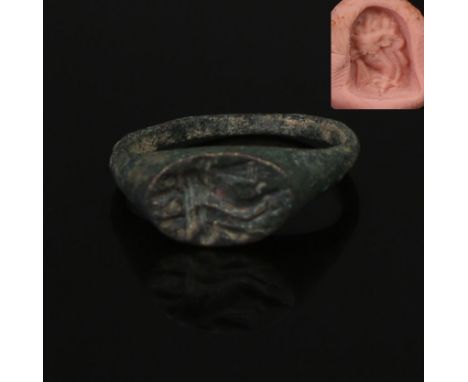 ITEM: Ring depicting a cornucopiaMATERIAL: BronzeCULTURE: Greek, Hellenistic periodPERIOD: 3rd - 1st Century B.CDIMENSIONS: 2