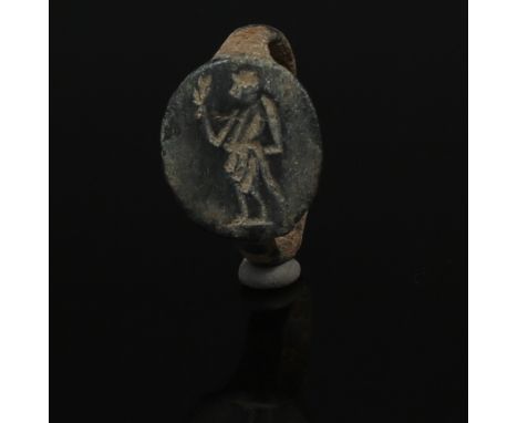 ITEM: RingMATERIAL: BronzeCULTURE: GreekPERIOD: 4th - 3rd Century B.CDIMENSIONS: 18 mm x 20 mmCONDITION: Good conditionPROVEN