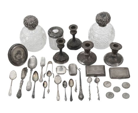 A collection of Victorian and later silvervarious, dates, makerscomprising a pair of late Victorian clear hobnail cut globula