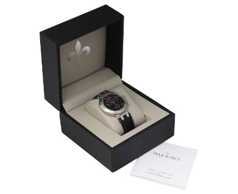 A gentleman's Pequinet Moorea stainless steel quartz chronograph circular grey dial with red hour markers, three sub dials fo