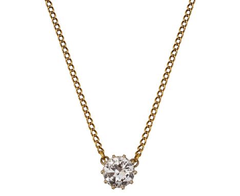 A diamond single stone pendant on chainthe brilliant-cut diamond estimated to weigh 1.75cts, to the curb link chain necklace,
