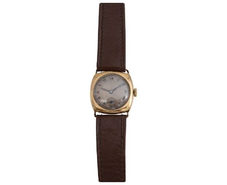 A gentleman's manual wind 9ct gold wristwatchthe circular silvered engine turned dial with Roman numerals, subsidiary seconds