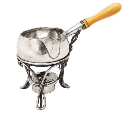 A late Victorian silver small brandy pan on stand with burnerLondon, 1894, Goldsmiths & Silversmiths Cothe pan of plain circu