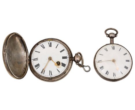 An early 19th century silver cased open faced key wind pocket watchcircular white enamel dial with black Roman numerals and m