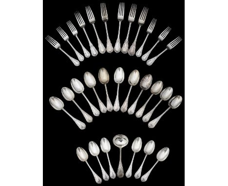 Victorian and Edwardian matched silver part canteen of Lily Pattern flatwarecomprising six matched table forks, of which five