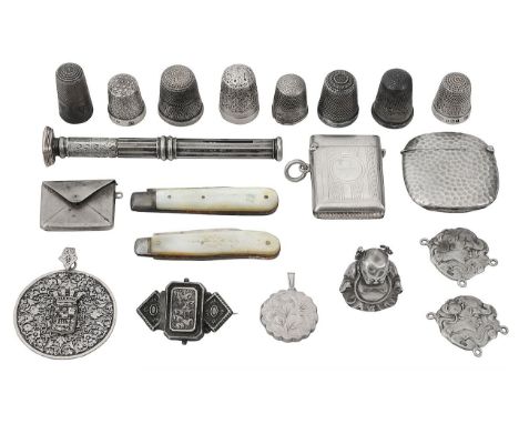 A Victorian silver combination perpetual calendar propelling pencil and other itemsfirst, unmarked, fluted barrel with slide 