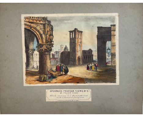 Spooner's Protean Views. A collection London, n.d c.1838, hand coloured lithographs, mounted on card with captions, tissue ba