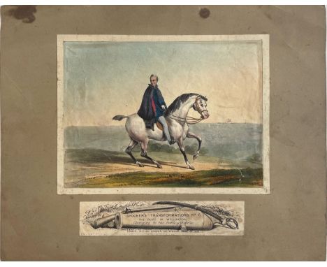 Three hand coloured Lithograph Protean Views, c.1840Three Spooner's Protean Views. No. 21. 'Napoleon at the Battle of Wagram,