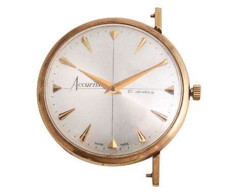 A gentleman's 9ct gold Accurist automatic wristwatchcircular silvered brushed sunburst dial with raised gilt hour arrow marke