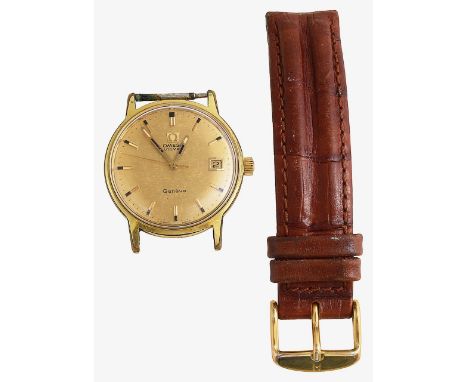 A gentleman's Omega Geneve gold plated automatic wristwatch Ref 166.070 c.1969brushed gold dial with raised black tipped hour