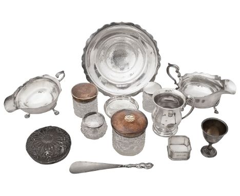 An Edwardian silver pedestal dish, sauce boats, bonbon dishes and other silver various dates, makers marks first Birmingham, 