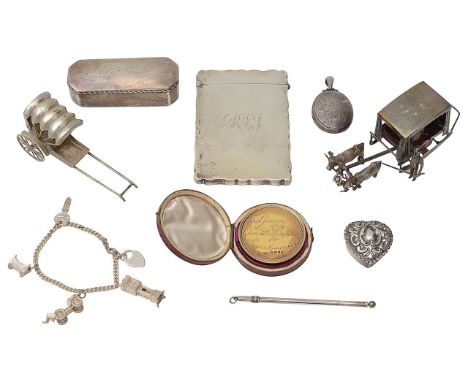 A George V silver card case, a cased silver gilt prize medal and other silverfirst Chester 1913, William Neale &amp; Sons, of
