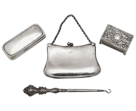 An Edwardian Art Nouveau silver lady's purse and other itemsfirst Chester, 1906, Colen Hewer Cheshire of shaped form suspende