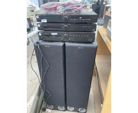 A TIBO AUDIO HI-FI SYSTEM COMPLETE WITH AMPLIFIER AND TWO TALL SPEAKERS 