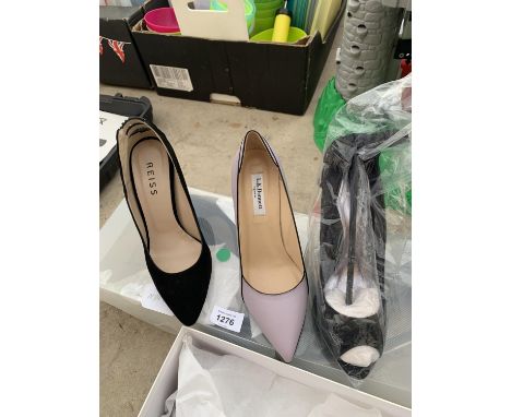 THREE NEW PAIRS OF LADIES SHOES, TWO X SIZE 4 AND ONE X SIZE 5 TO INCLUDE REISS, L K BENNETT &amp; CARVELA 