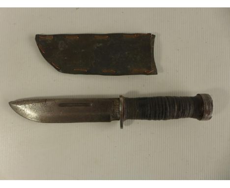 A CATTARAUGUS KNIFE AND SCABBARD, 15CM BLADE 