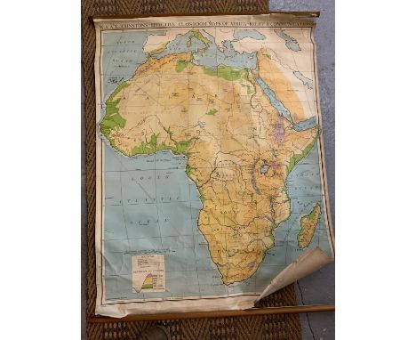 A VINTAGE HANGING WALL MAP OF AFRICA 