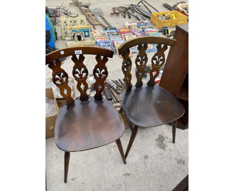 TWO ERCOL ELM DINING CHAIRS 