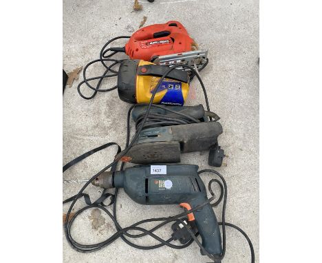 A BLACK AND DECKER DRILL, SANDER AND JIGSAW AND A RAYOVAC TORCH IN W/O 