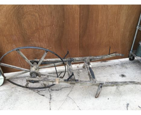 A VINTAGE F C DUTTON WARRINGTON WHEELED SEED BARROW 