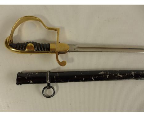 A PRUSSIAN OFFICERS SWORD AND SCABBARD, 81CM CURVED BLADE A/F 