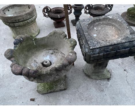 TWO CONCRETE GARDEN ORNAMENTS - A PLANTER AND A BIRDBATH 