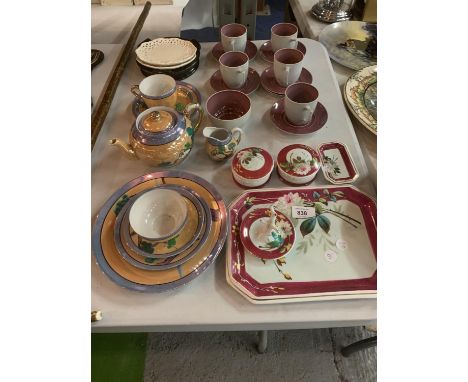 AN ASSORTMENT OF POTTERY TO INCLUDE LUSTRE TEA WARE AND TRINKET BOXES 
