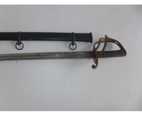 A VICTORIA 1853 PATTERN TROOPERS SWORD AND SCABBARD, 76CM CURVED BLADE 