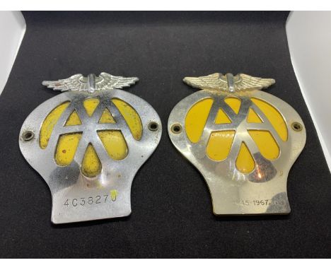 TWO VINTAGE AA CAR BADGES, ONE WITH ORIGINAL FIXING BRACKETS 