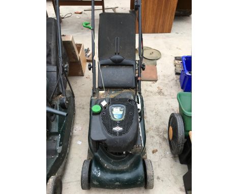 A HAYTER HARRIER 41 PETROL LAWN MOWER WITH A BRIGGS &amp; STRATTON ENGINE 