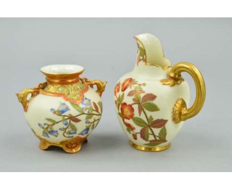 TWO PIECES OF BLUSH IVORY ROYAL WORCESTER, to include jug, No 1094, Rd No 29115, approximate height 13cm (slight restored chi