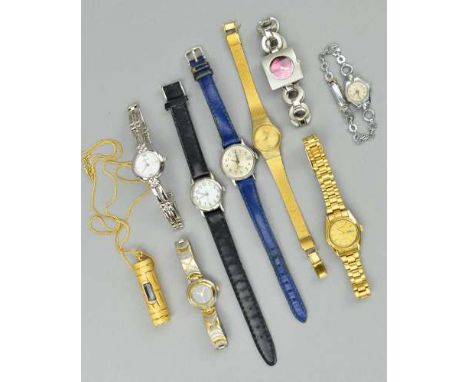 EIGHT WRISTWATCHES AND A PENDANT WATCH, to include Seiko, Sekonda and Timex, etc