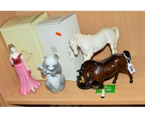 TWO ROYAL DOULTON HORSES, Stocky, Jogging Mare DA44, and 'Spirit of Youth' DA59B, a boxed Nao Panda No 0718 and a boxed Coalp