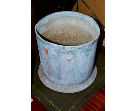 A LEAD CYLINDRICAL GARDEN PLANTER, approximate size diameter 27cm x height 26cm