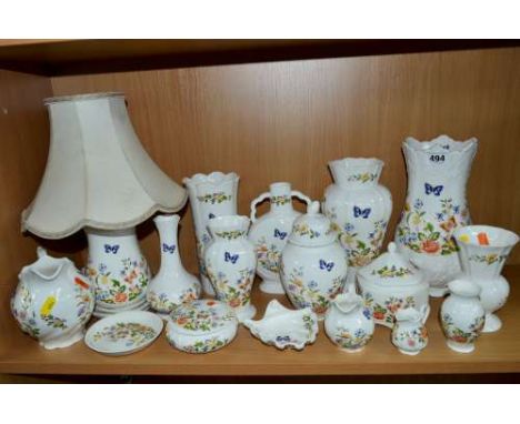 A GROUP OF AYNSLEY 'COTTAGE GARDEN' VASES, trinkets, table lamp etc (17)